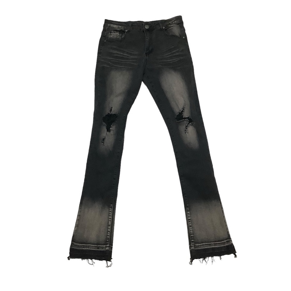 Waimea Youth Stacked Fit Jeans Sz 20 Black Distressed Hem Knee